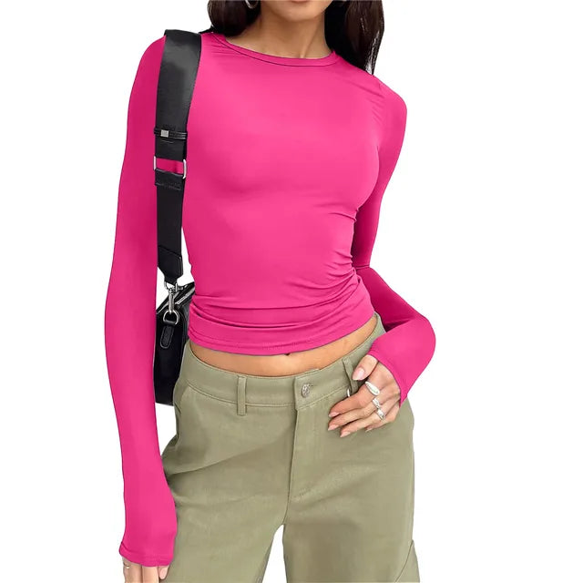 Retha - Eng anliegendes Mesh-T-Shirt in Hot-Pink