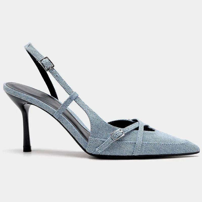 Trendige Denim-High-Heel-Schuhe Für Frauen