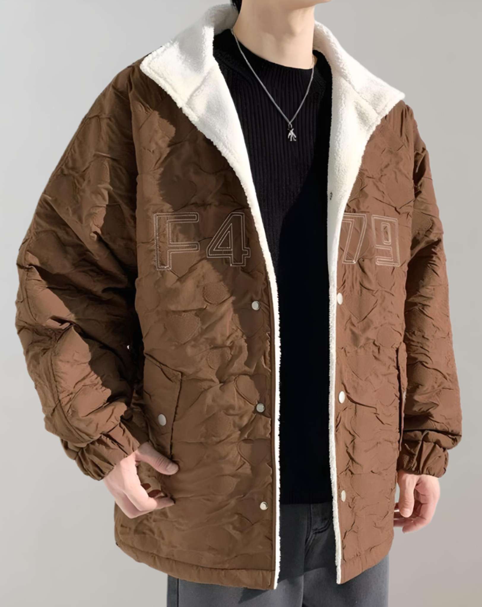 Zweifarbige Herren-Fleecejacke mit Taschen