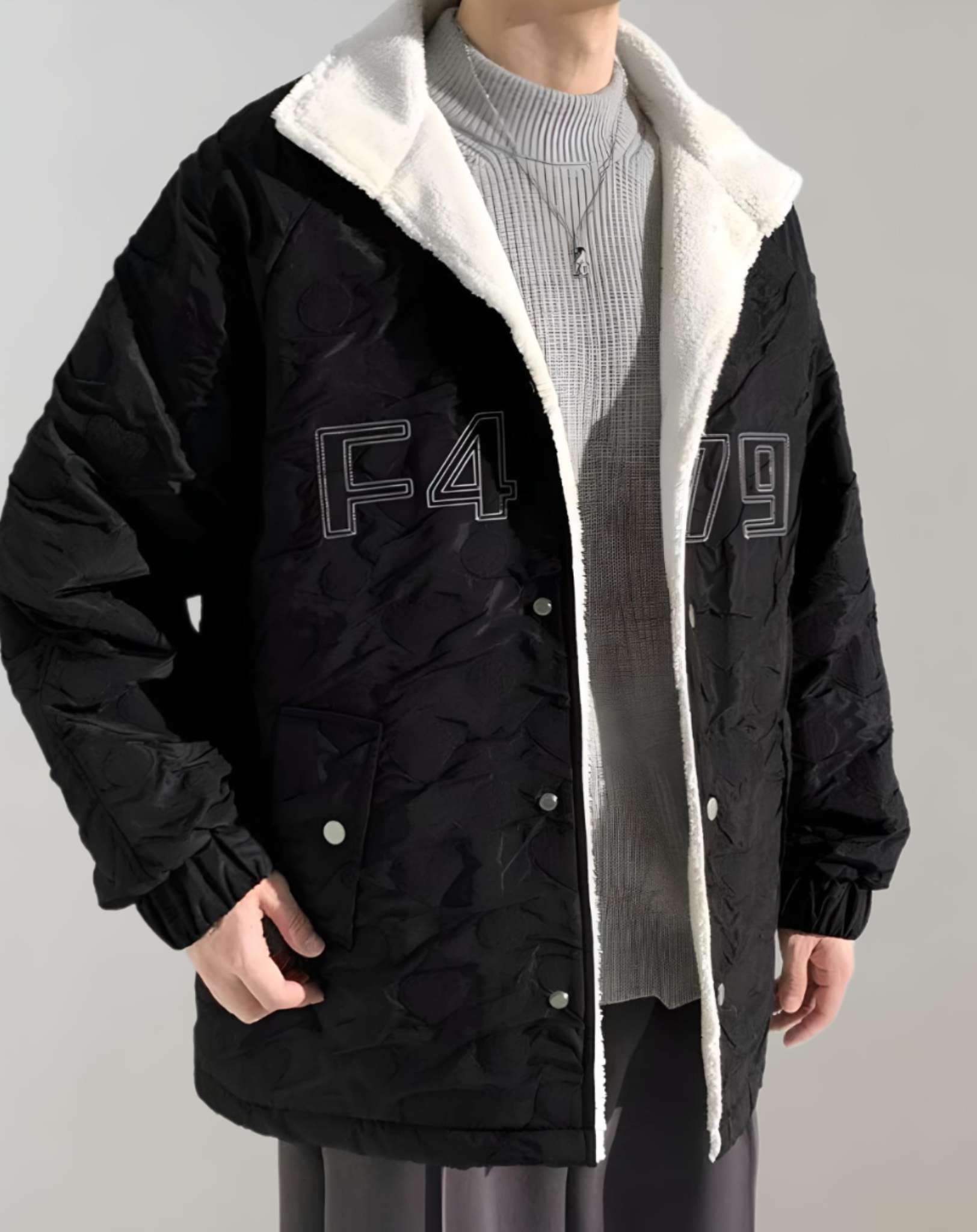 Zweifarbige Herren-Fleecejacke mit Taschen