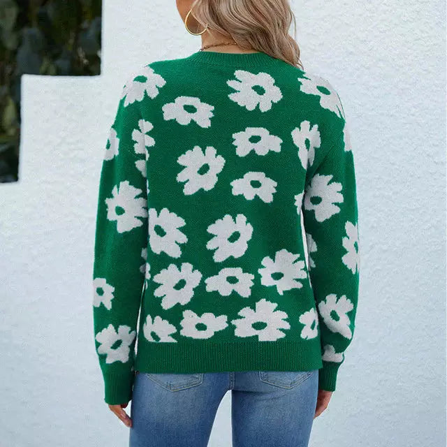 Lässiger Pullover Mit Blumenmuster