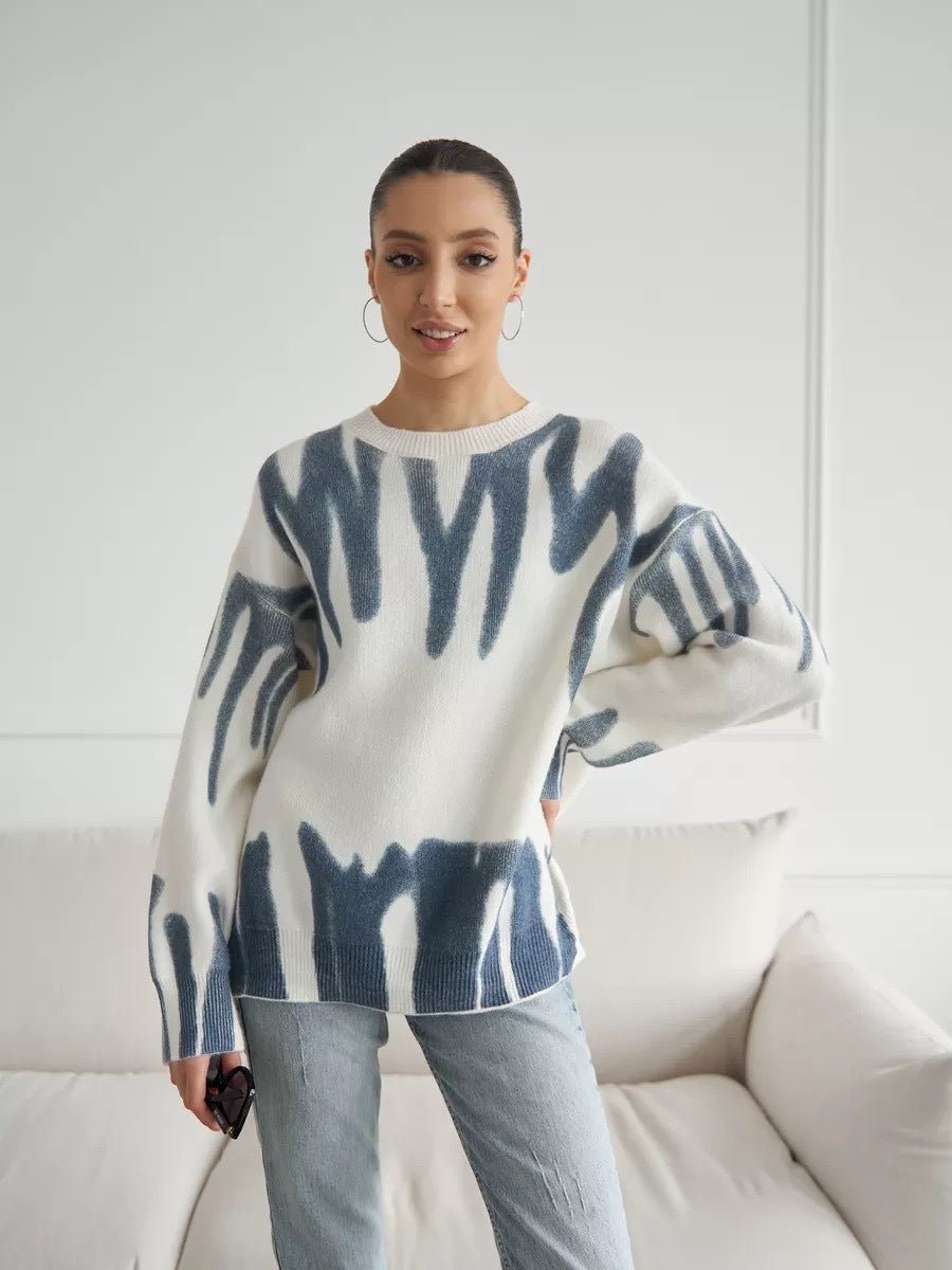 Strickpullover mit abstraktem Print