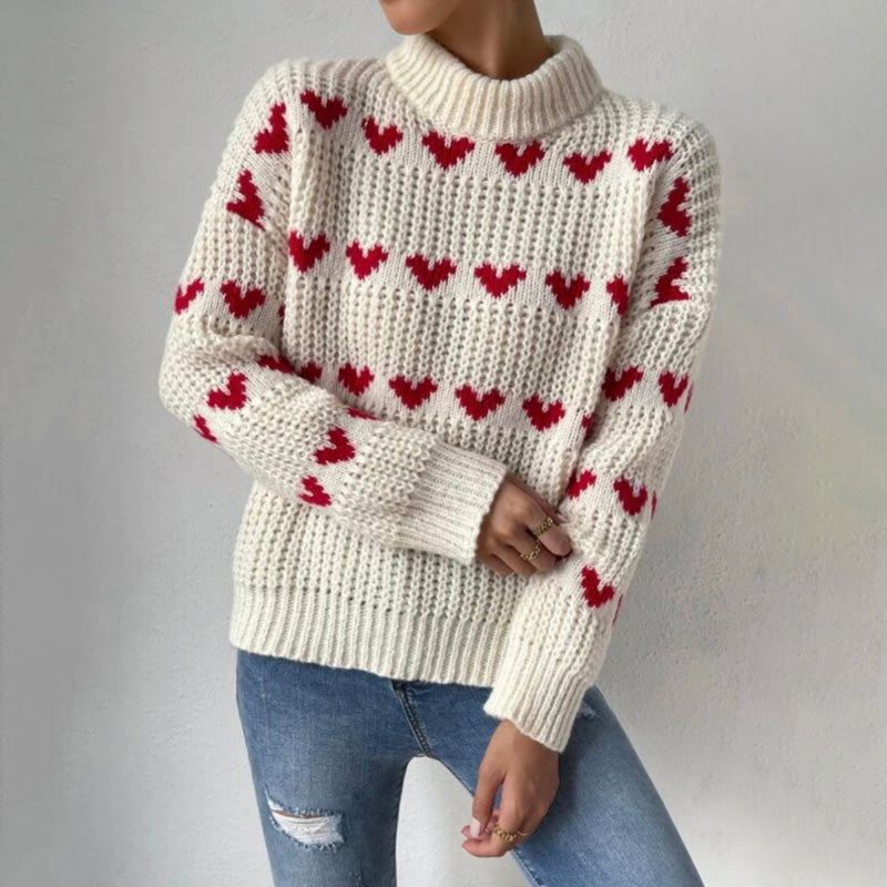 Verspielter Strickpullover mit Herzmuster Für Frauen