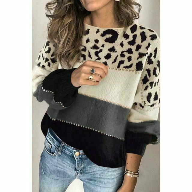 Patchwork-Pullover Mit Leoparden-Print