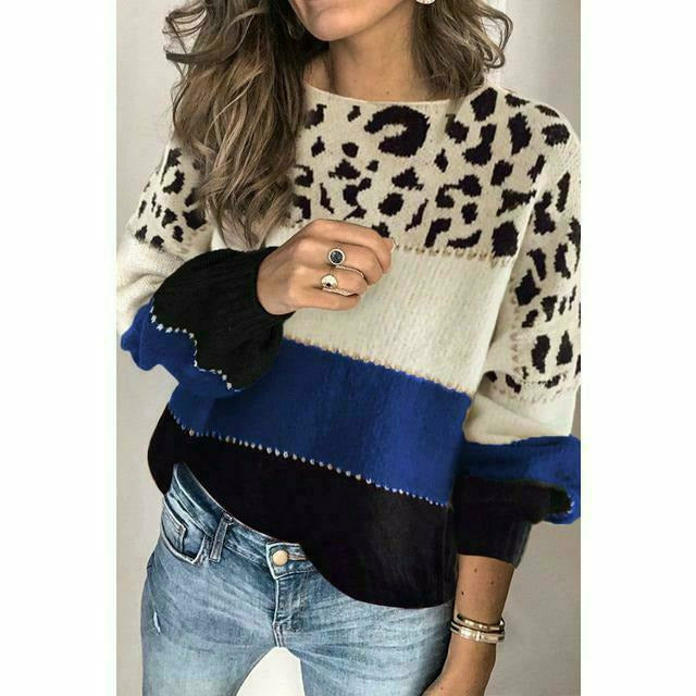 Patchwork-Pullover Mit Leoparden-Print