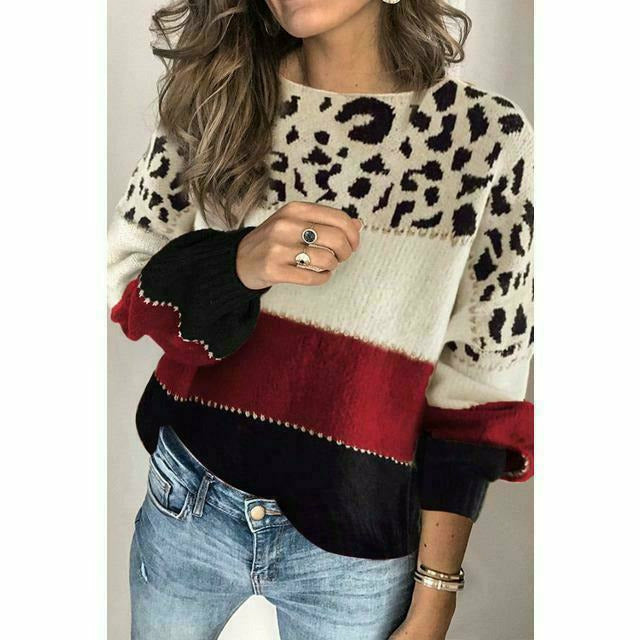 Patchwork-Pullover Mit Leoparden-Print