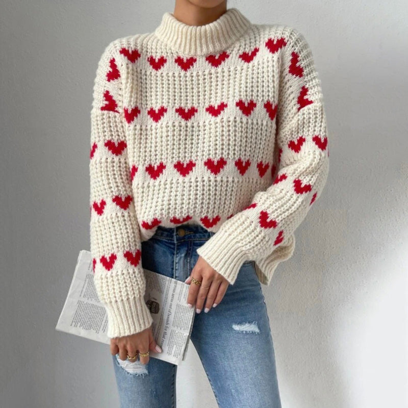 Verspielter Strickpullover mit Herzmuster Für Frauen