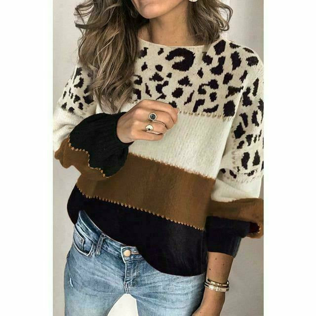 Patchwork-Pullover Mit Leoparden-Print