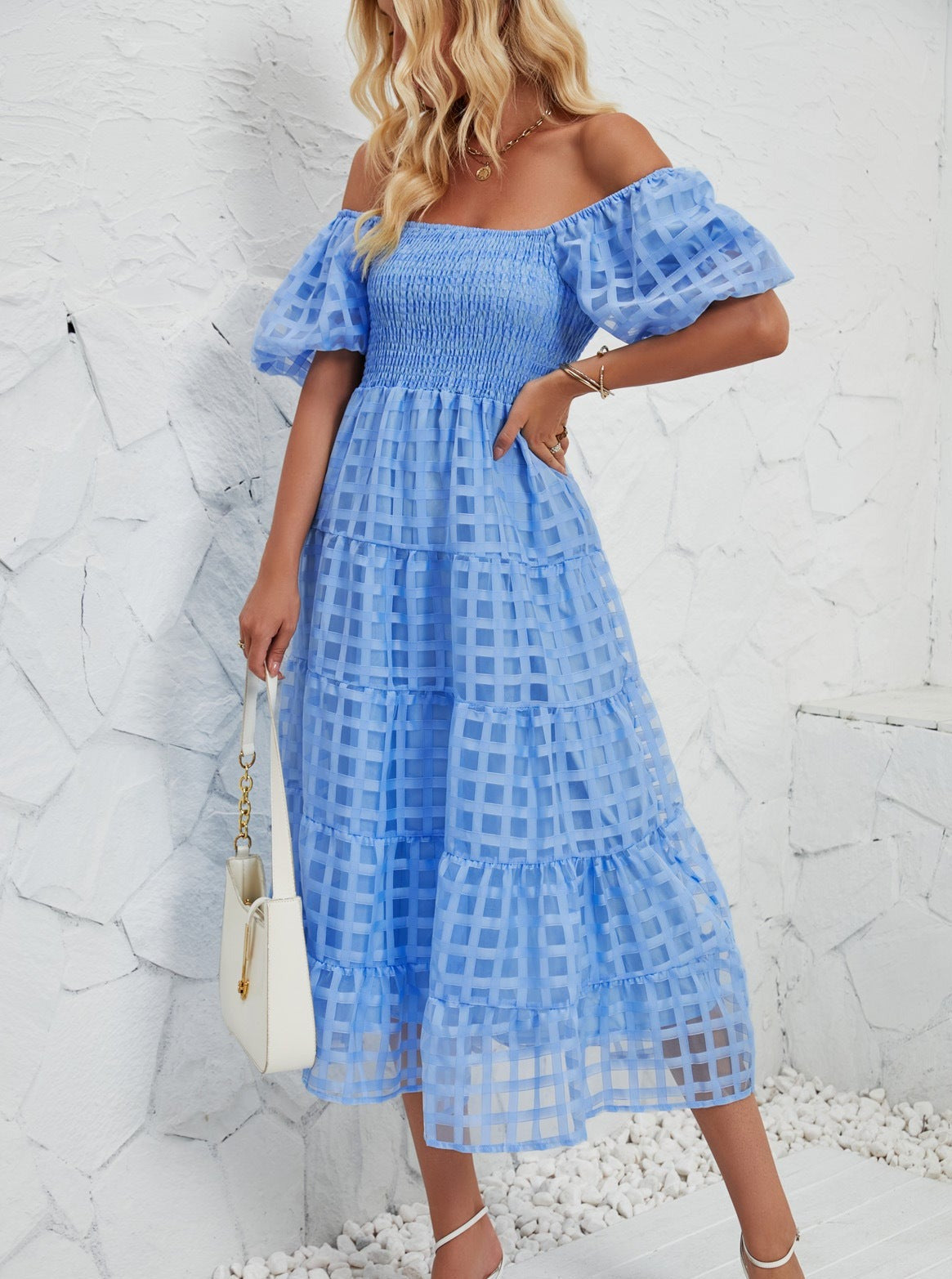 Short Sleeve Flutter Layered Beach A-Line Dress