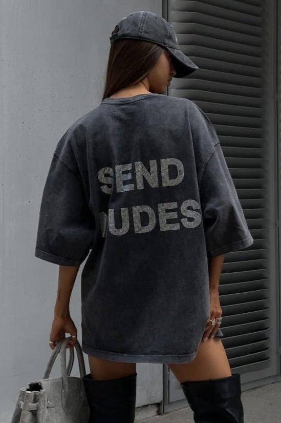 Trendy Oversize Streetwear Baumwollhemd mit Distressed-Letter-Print