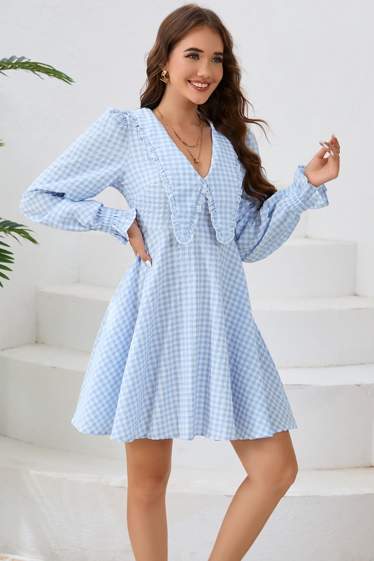 Kleid mit Volant und Gingham-Muster