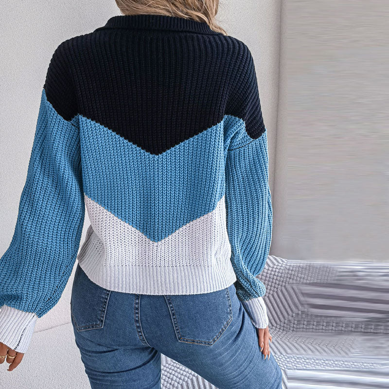 Stylischer Color-Block-V-Ausschnitt-Pullover Für Frauen