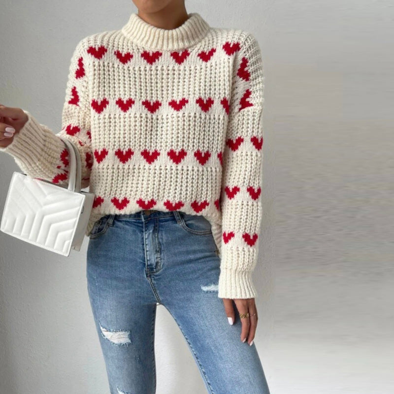 Verspielter Strickpullover mit Herzmuster Für Frauen