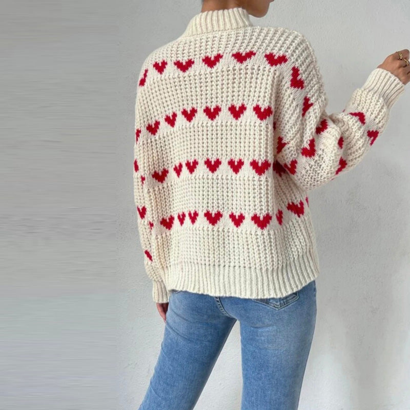 Verspielter Strickpullover mit Herzmuster Für Frauen