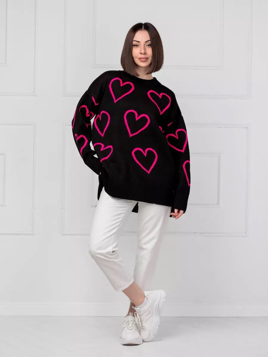 Romantischer, lässiger Pullover mit Herz-Print