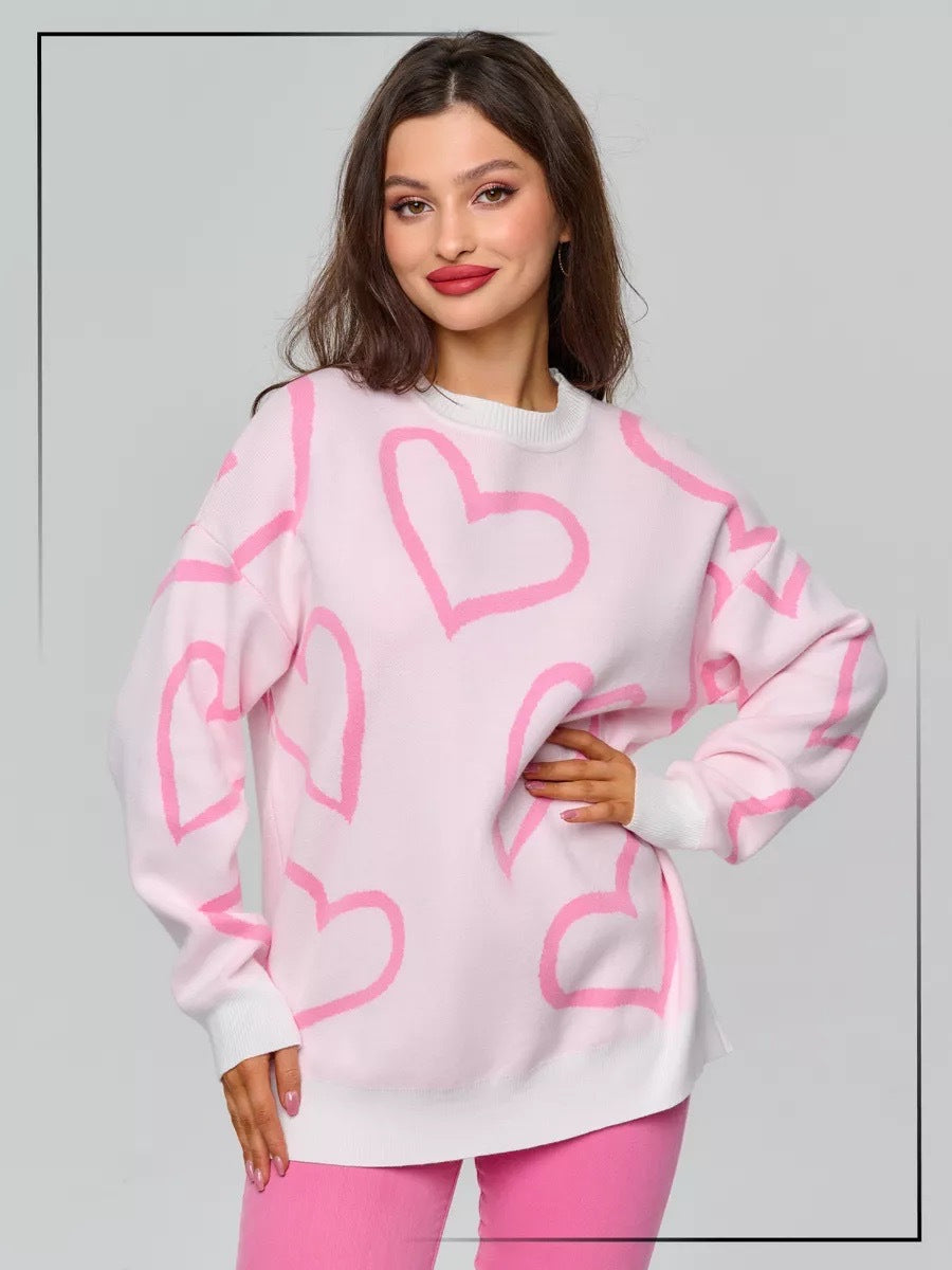 Romantischer, lässiger Pullover mit Herz-Print