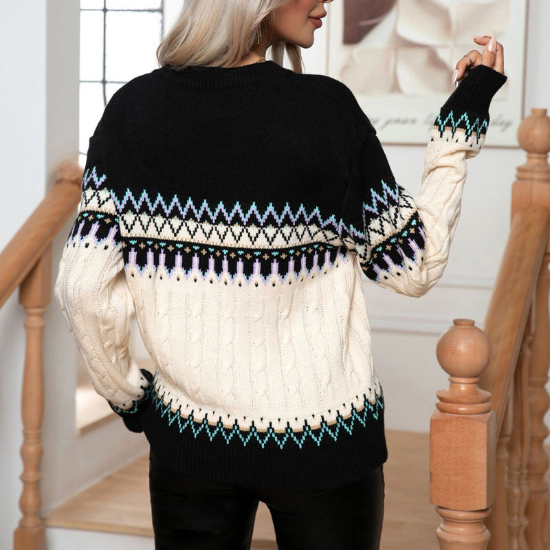 Vintage Geometrischer Strickpullover