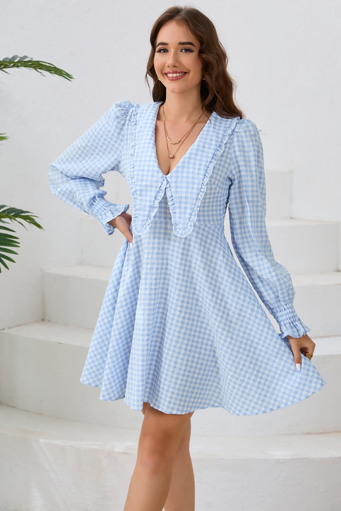 Kleid mit Volant und Gingham-Muster