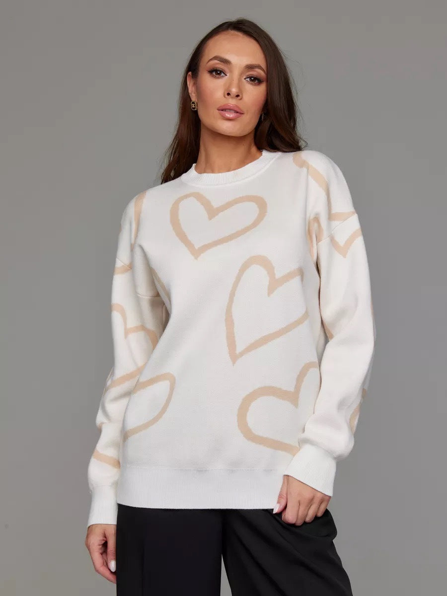 Romantischer, lässiger Pullover mit Herz-Print