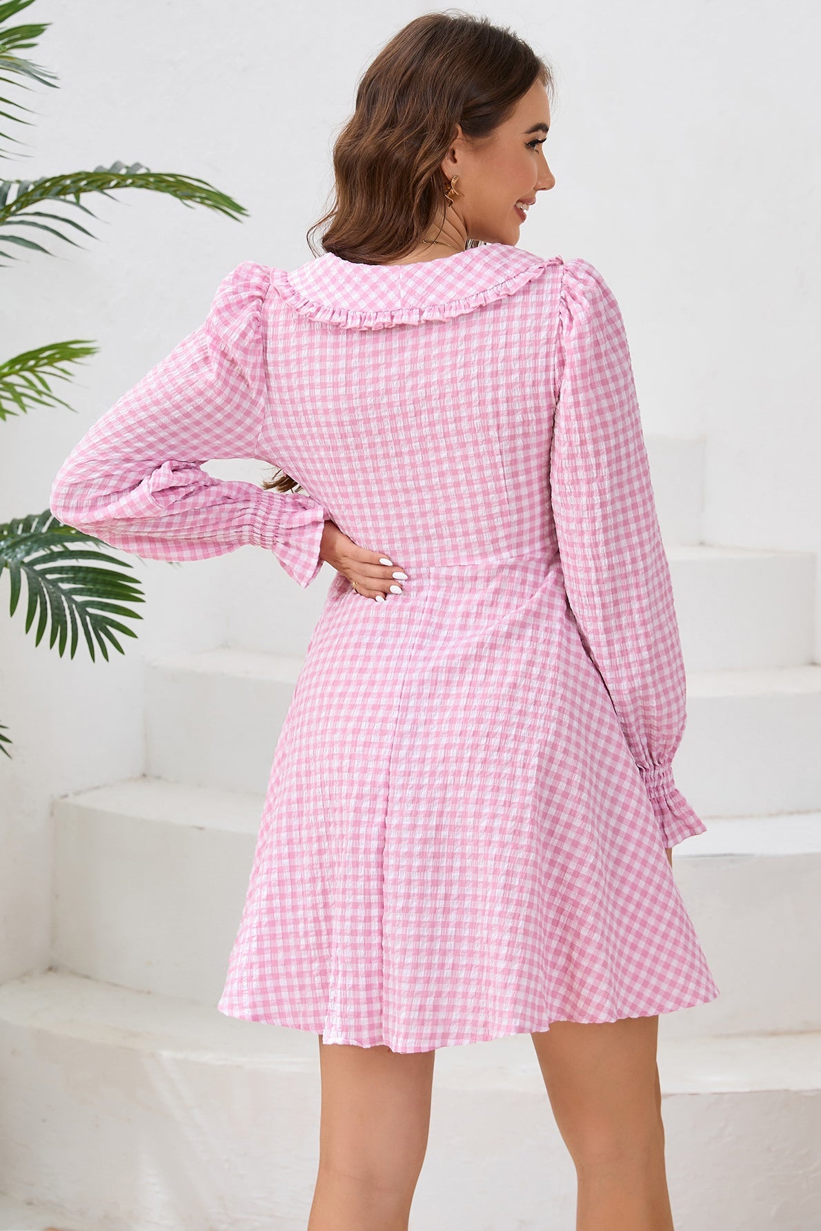 Kleid mit Volant und Gingham-Muster