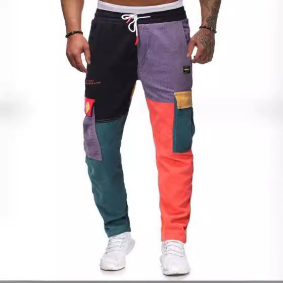 Elio | Herren Colorblock dicke Kord Patchwork-Hose