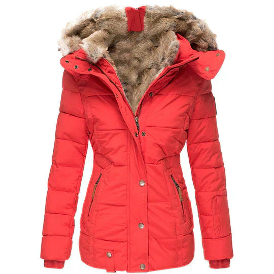 Warme Winterjacke mit Fellkapuze für Frauen