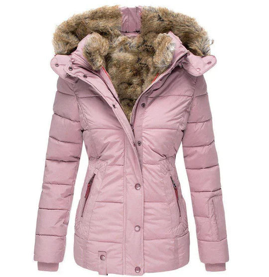 Warme Winterjacke mit Fellkapuze für Frauen