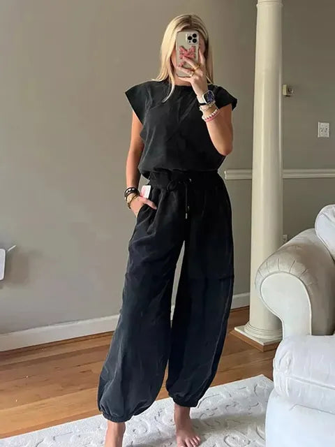 Jade - Gelbgrüner Lässiger Ärmelloser Jumpsuit