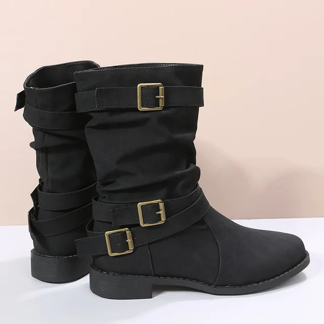 Ashley™ - Damen Kurze Cowboy Stiefel mit Gürtelschnalle