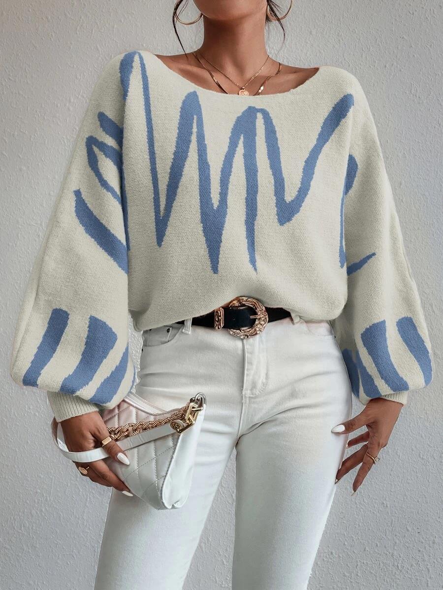 Weißer Oversized-Pullover mit Puffärmeln Für Frauen