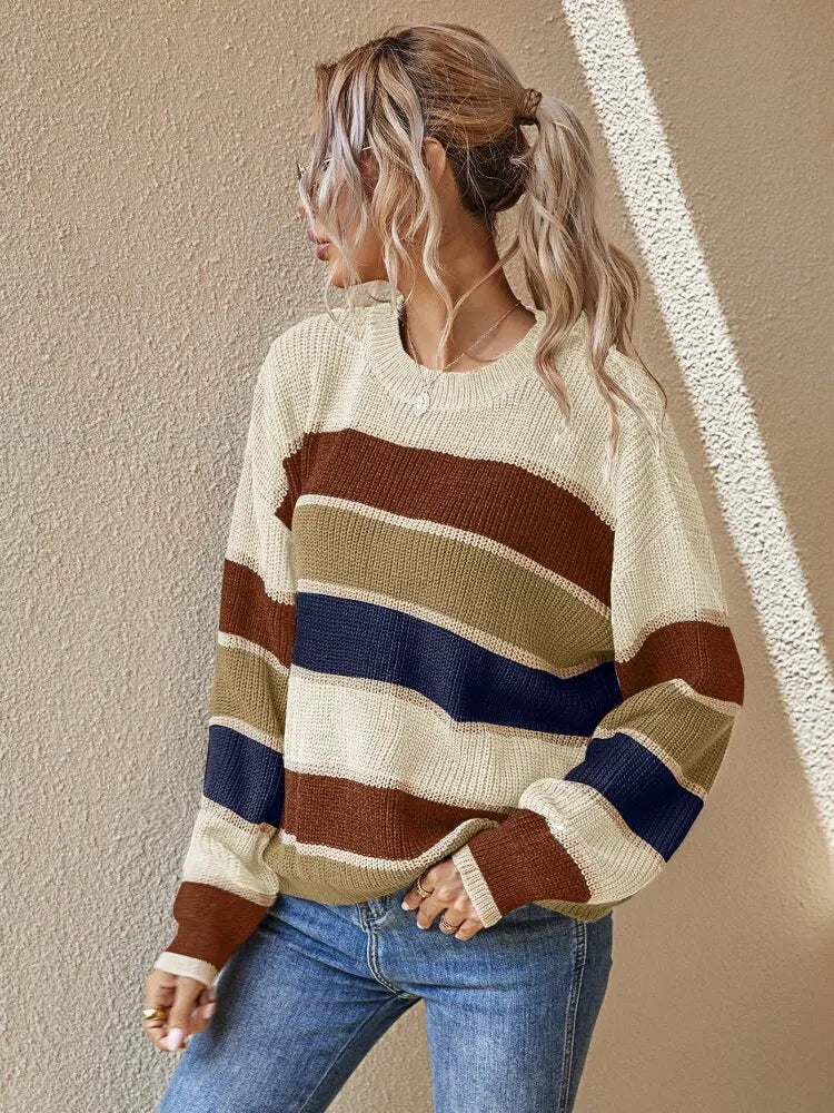 Klassischer Gestreifter Strickpullover Für Einen Modernen Touch Für Frauen