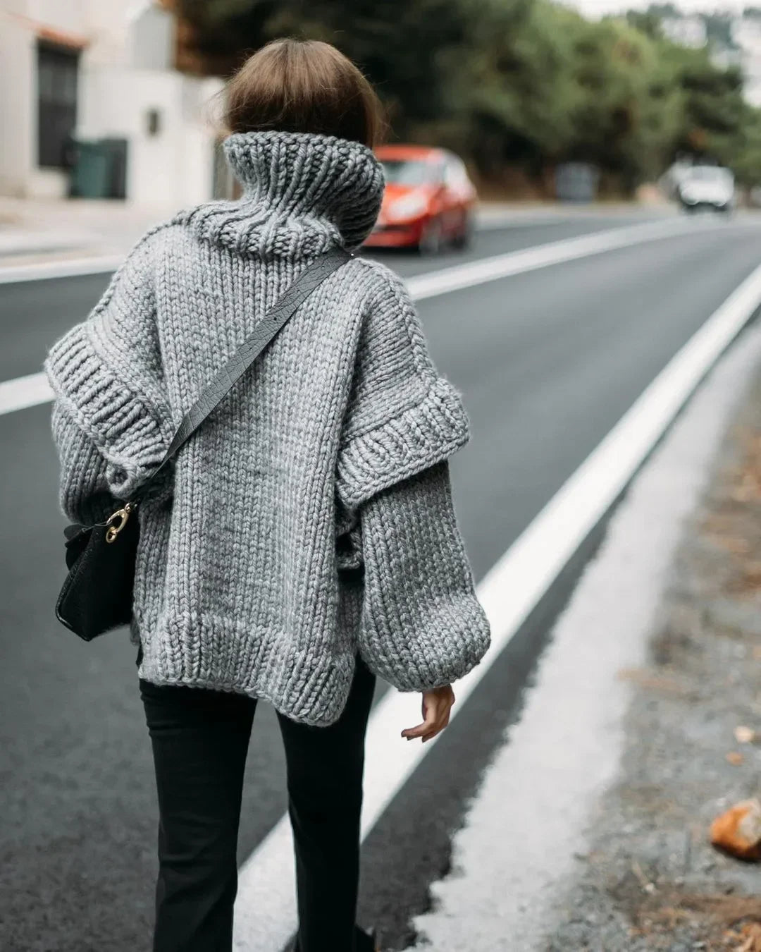 Emily | Strickpullover mit rollkragen und doppelten laternenärmeln