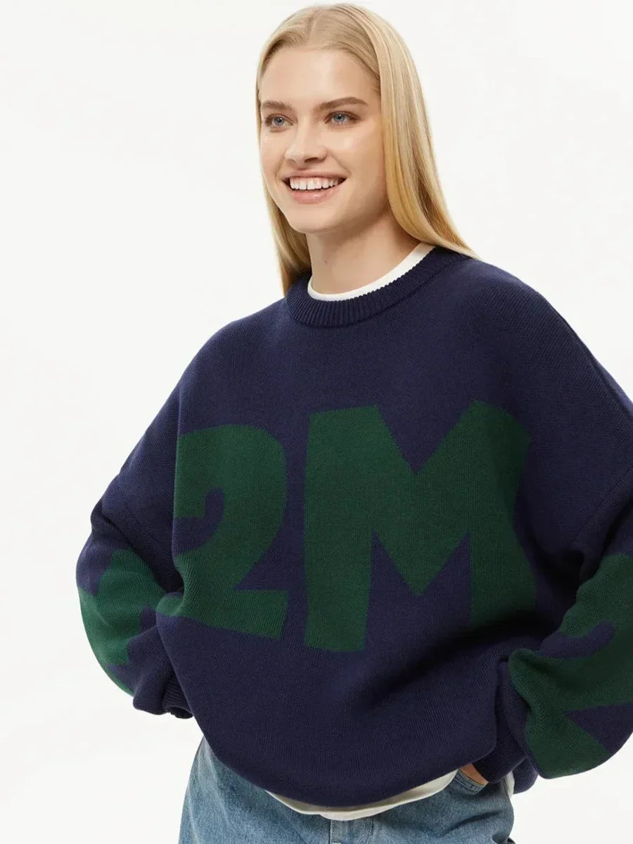 Dilie | Bedruckter Strickpullover Damen Oversize und Warm