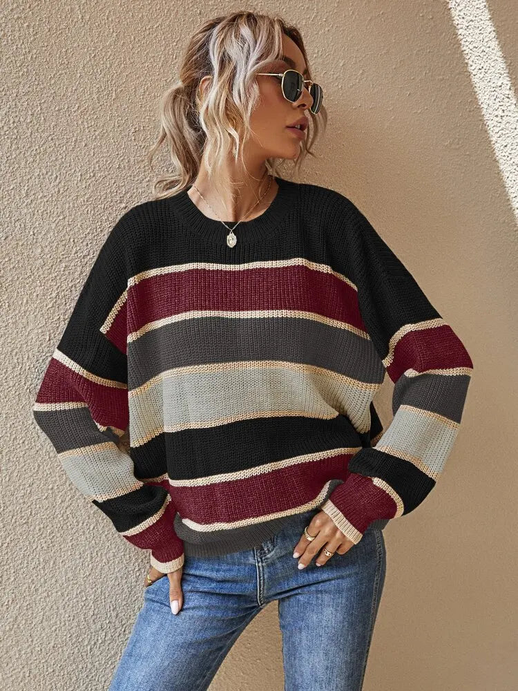 Klassischer Gestreifter Strickpullover Für Einen Modernen Touch Für Frauen