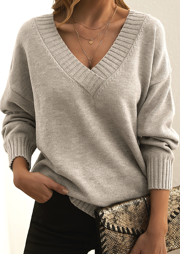 Varvara | Women Loose V-Neck Pullover Langarm Winterkleidung