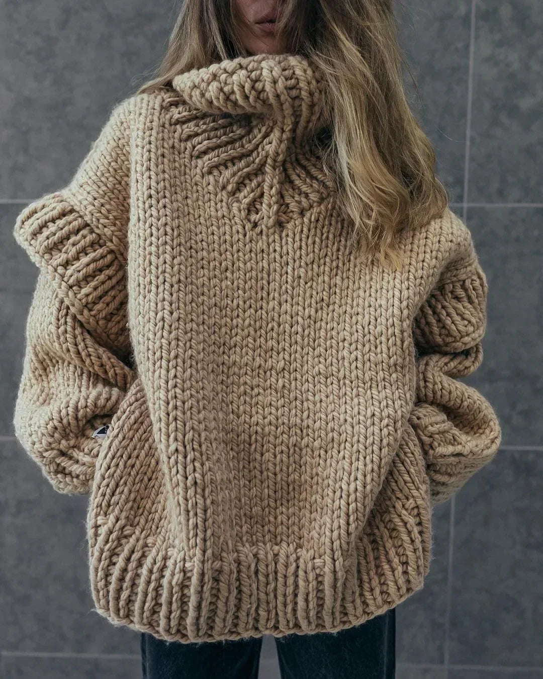 Emily | Strickpullover mit rollkragen und doppelten laternenärmeln