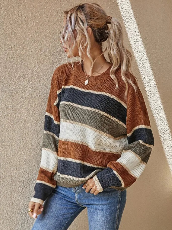 Klassischer Gestreifter Strickpullover Für Einen Modernen Touch Für Frauen