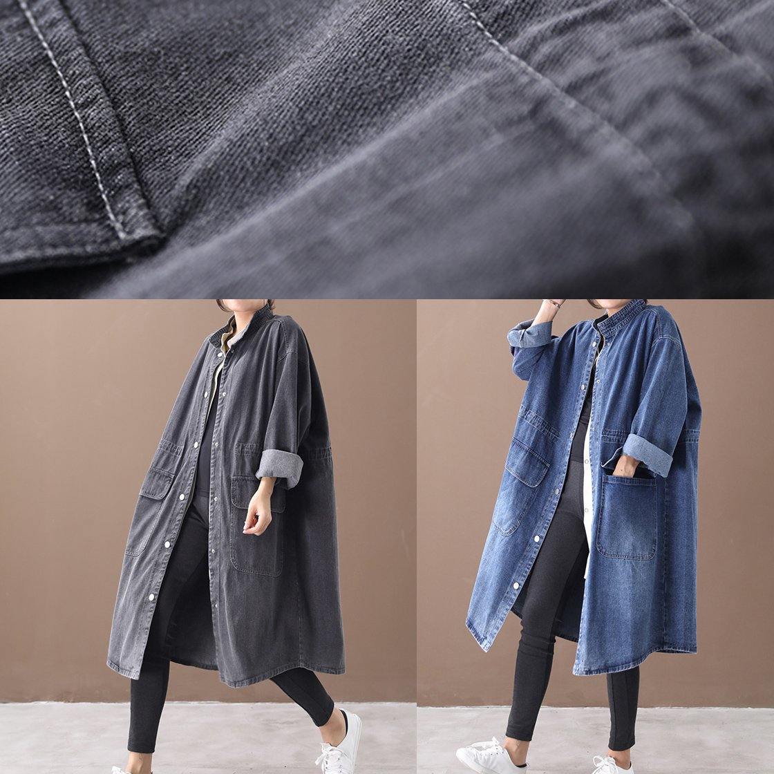 Valeraina | Stehkragen Kordelzug Tunika Mantel Denim Mäntel