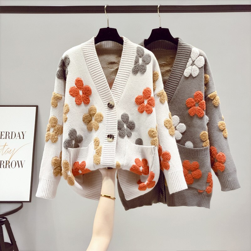 Warmer Damen-Cardigan mit Blumendesign Für Gemütlichen Stil