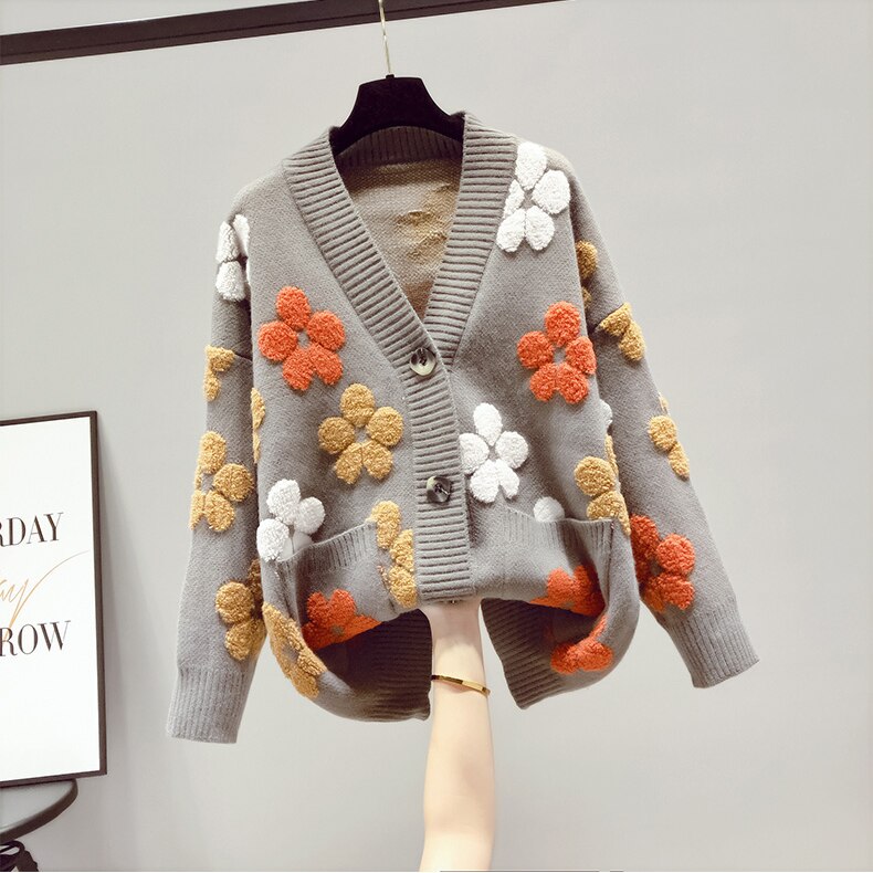 Warmer Damen-Cardigan mit Blumendesign Für Gemütlichen Stil