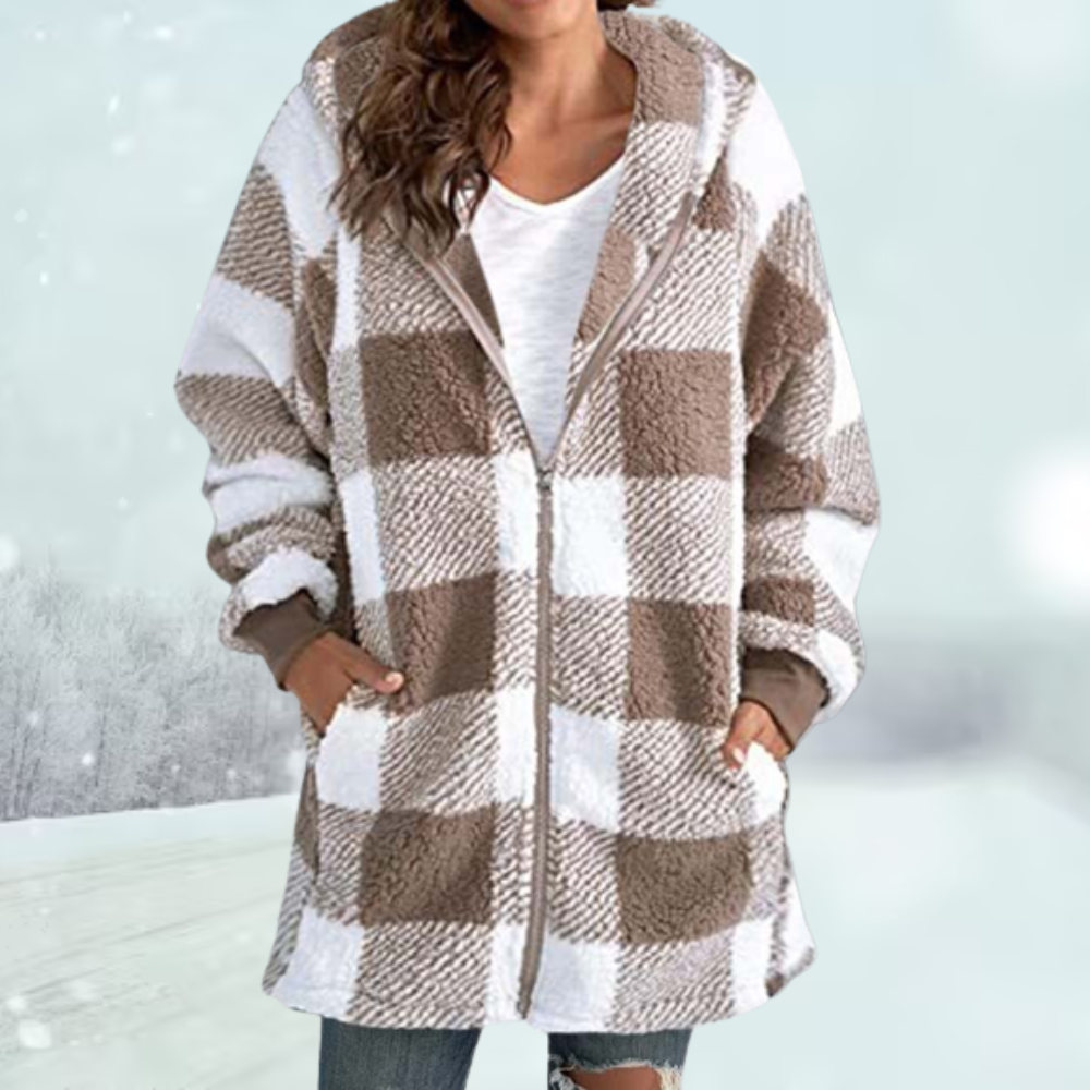 Karierte Fleece-Winterjacke für Frauen