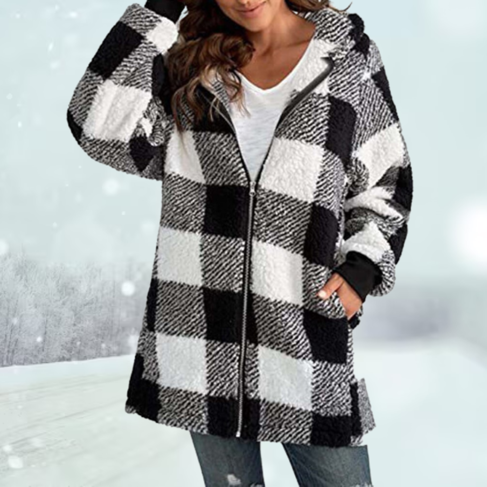 Karierte Fleece-Winterjacke für Frauen