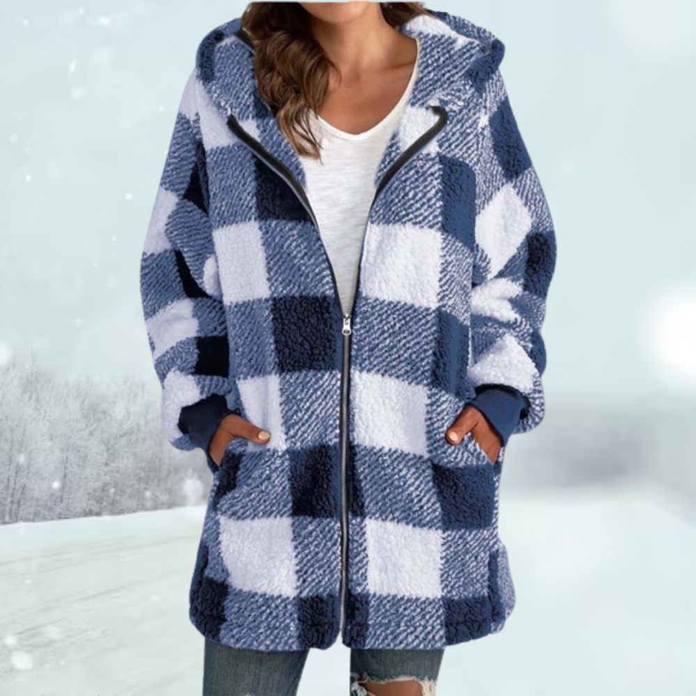 Karierte Fleece-Winterjacke für Frauen