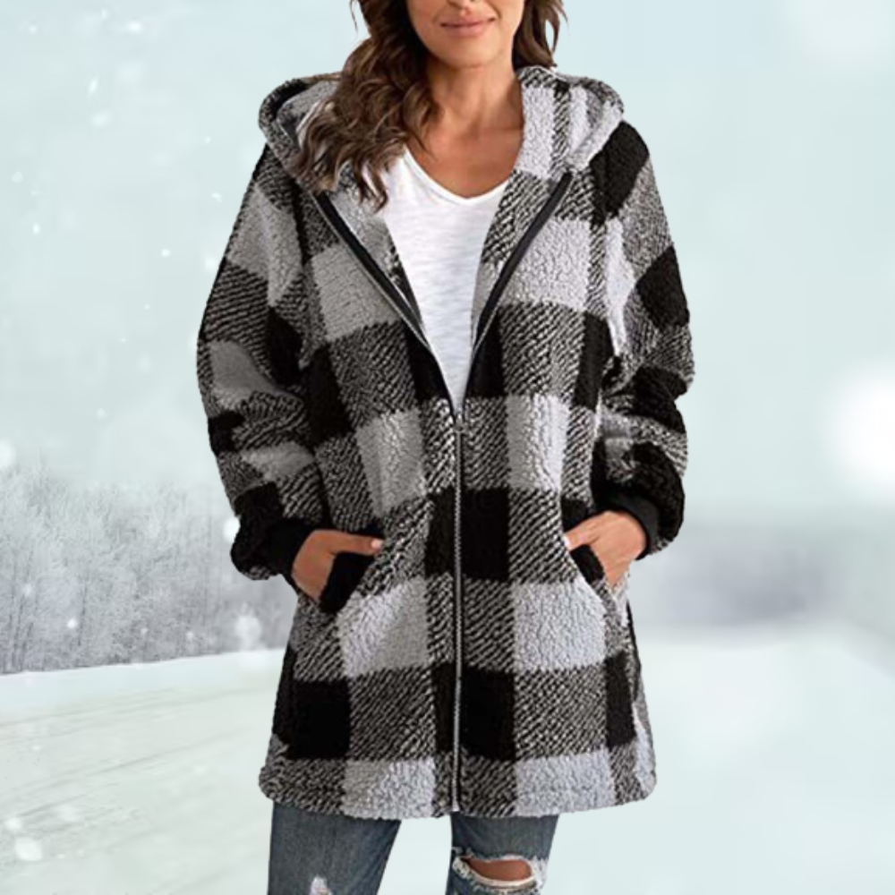 Karierte Fleece-Winterjacke für Frauen