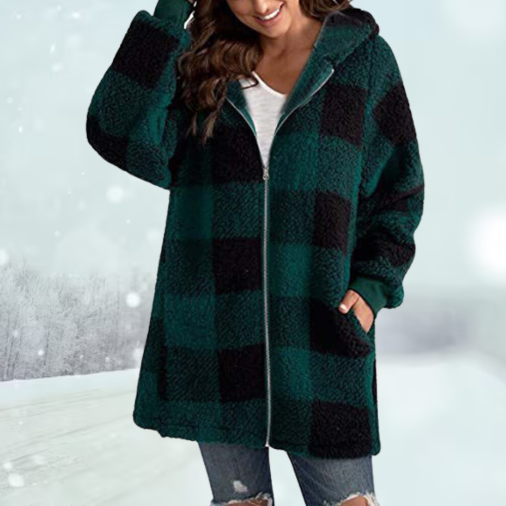 Karierte Fleece-Winterjacke für Frauen