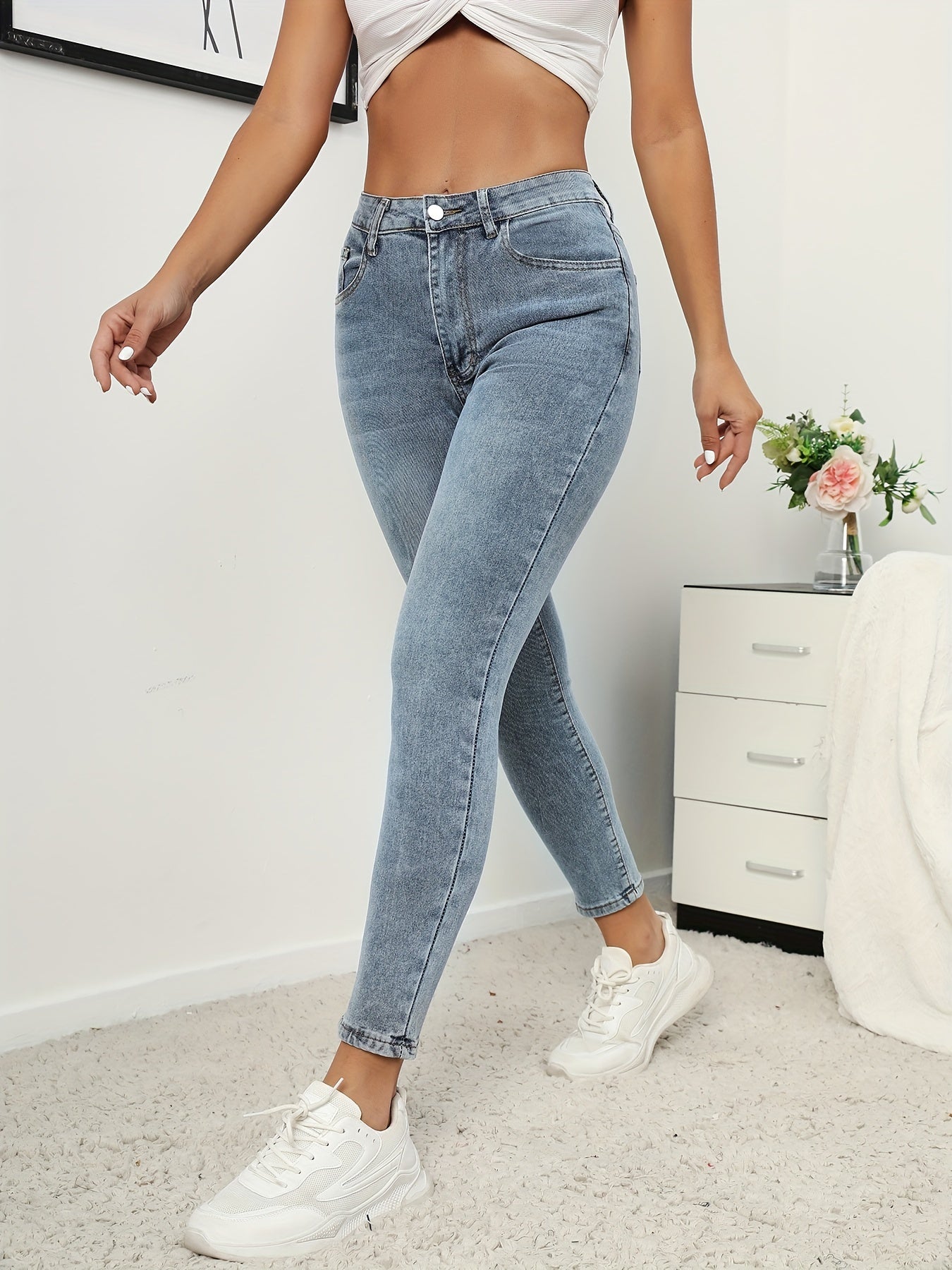 Dunkelblaue Skinny Jeans mit Hoher Taille - Emma