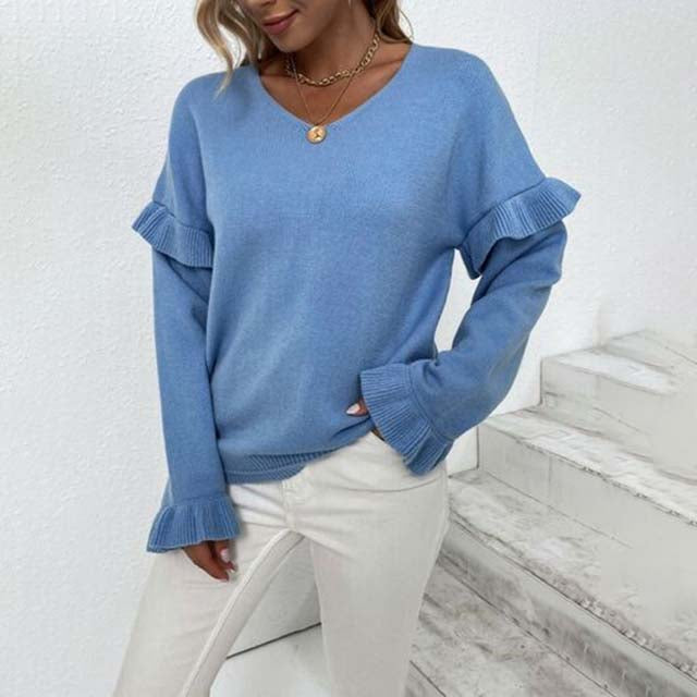 Eleganter Strickpullover mit Rüschen Für Frauen