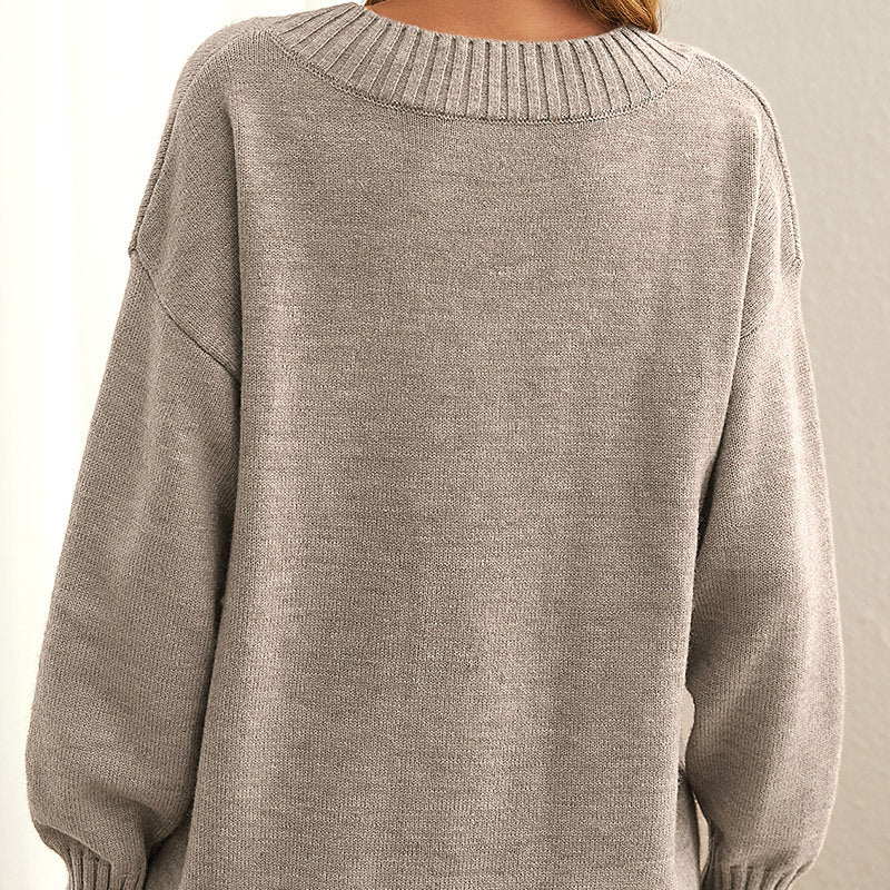 Varvara | Women Loose V-Neck Pullover Langarm Winterkleidung