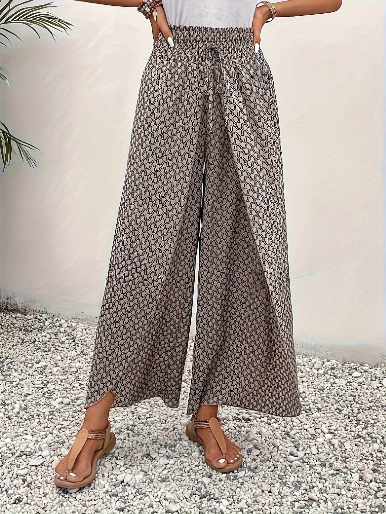 Khaki Geometrische Print Weite Hose - Mila