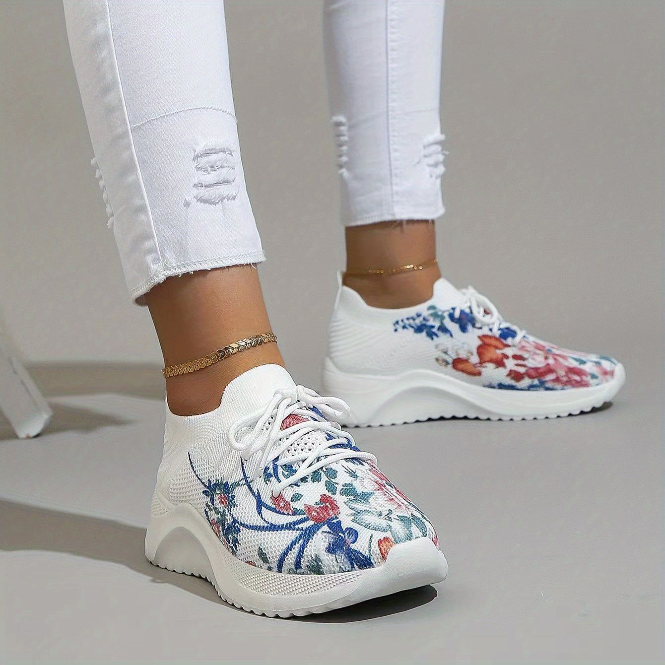 Weiße Blumen Sneakers - Sharyn